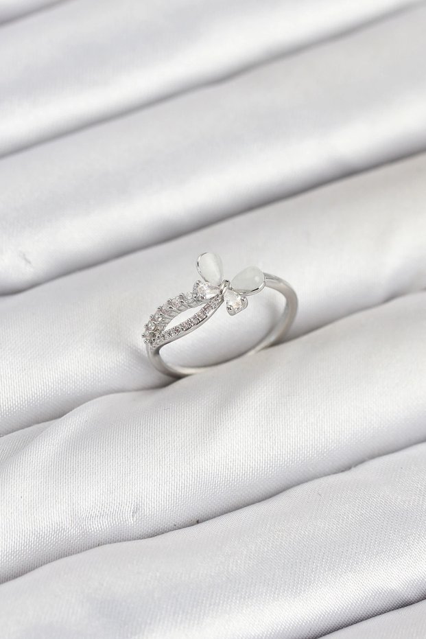 Brass Silver Color Zircon Stone Women's Ring Tj-Byk3855