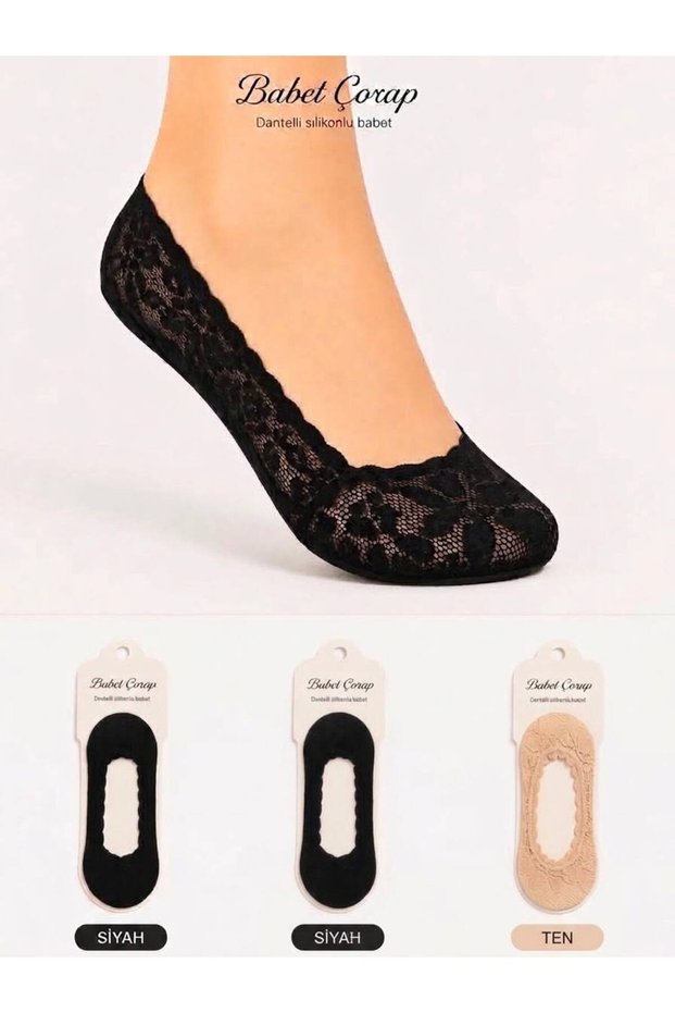 Women's Silicone Ballerina Socks Set of 3 Black2-Ten1