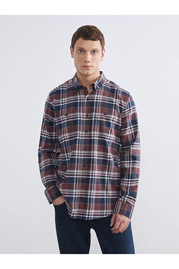 Regular Fit Plaid Gabardine Men's Shirt