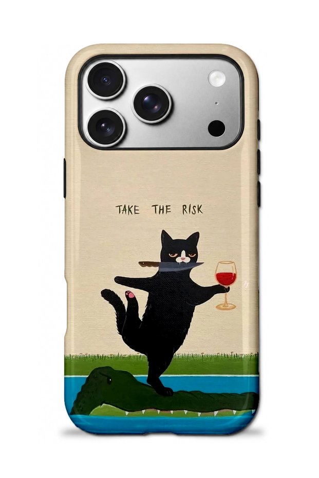 iPhone 17 Pro Compatible - Cat in Dangerous Water, Double Layer Cover, Glossy Surface Protective Case