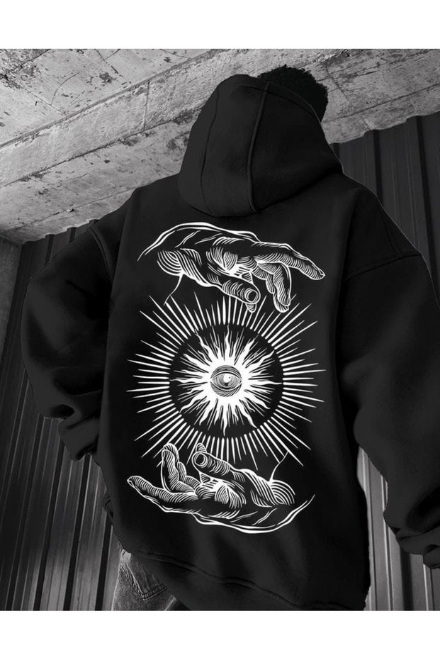 Design Printed Cotton 3 Thread Threaded Oversize Sweatshirt