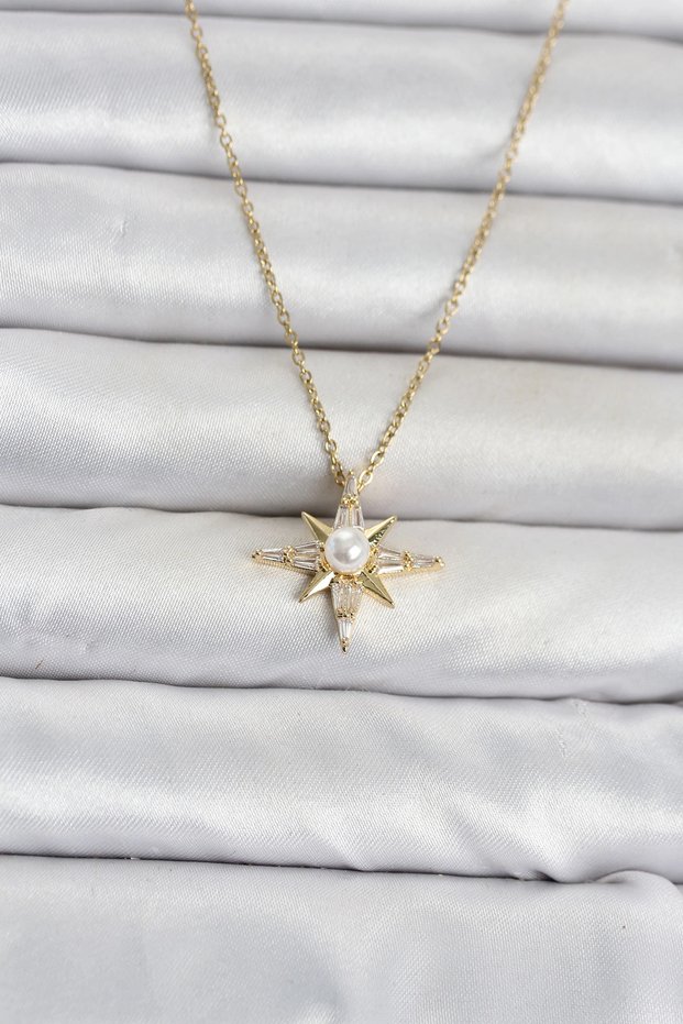 316L Steel Chain Gold Color Pole Star Model Women's Necklace Tj-Bko11090