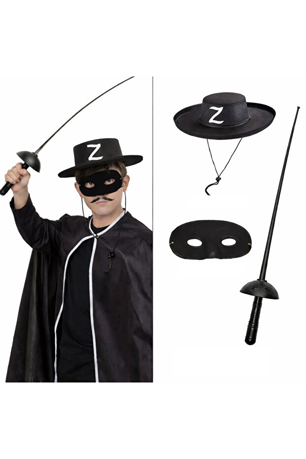 Zorro Costume Set 3-Piece for Kids – Hat, Mask, and Sword
