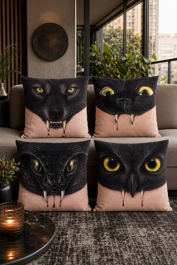 Wild Animals Patterned 4-Piece Throw Pillow Cover Set