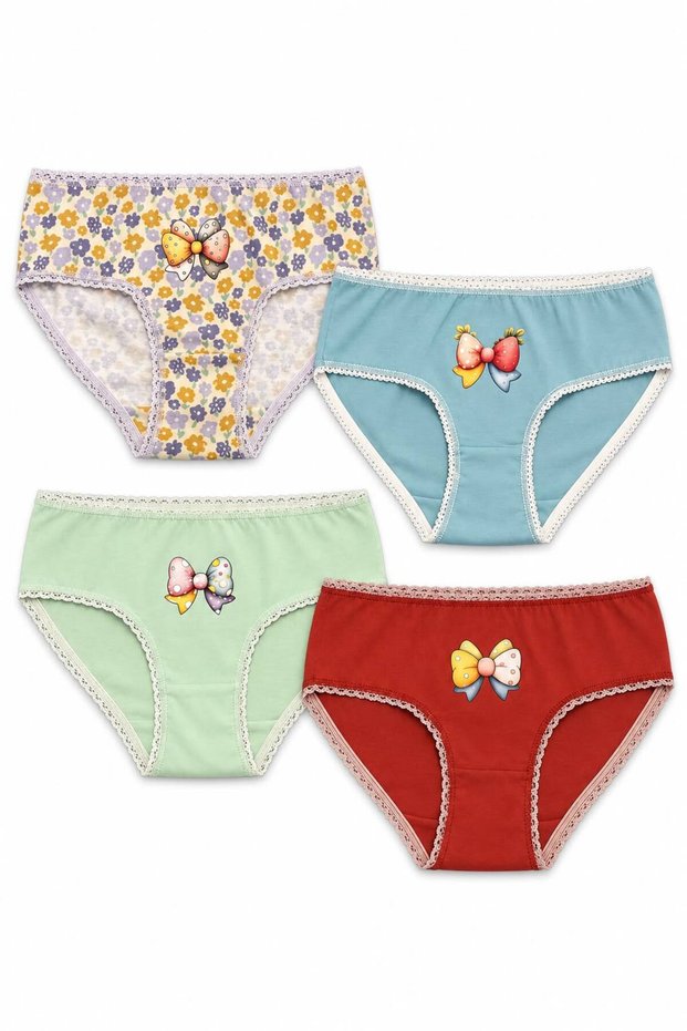 Girls' Panties Set 4-Piece Panties Set Cotton Children's Underwear Ribbon Printed Floral Pattern Children's Slip Panties Gift Children's Panties Set Girls' Underwear Sli̇p-K-05