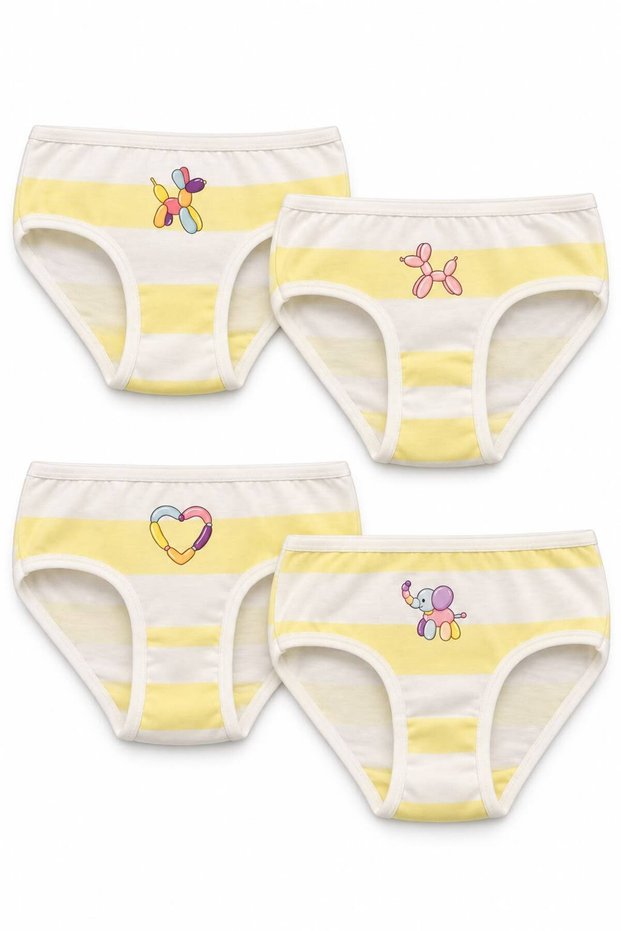Girls' Panties Set 4-Piece Panties Set 100% Cotton Children's Underwear Striped Dog and Heart Pattern Printed Children's Slip Panties Gift Children's Panties Set Yellow White Girls' Underwear Sli̇p-K-09-S
