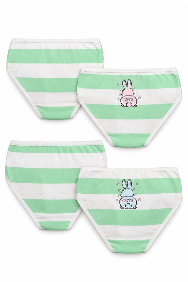 Girls' Panties Set 4-Piece Panties Set Cotton Kids' Underwear Striped Rabbit Pattern Printed on the Back and Front Kids' Slip Panties Gift Kids' Panties Set Green White Girls' Underwear Sli̇p-K-01-Y