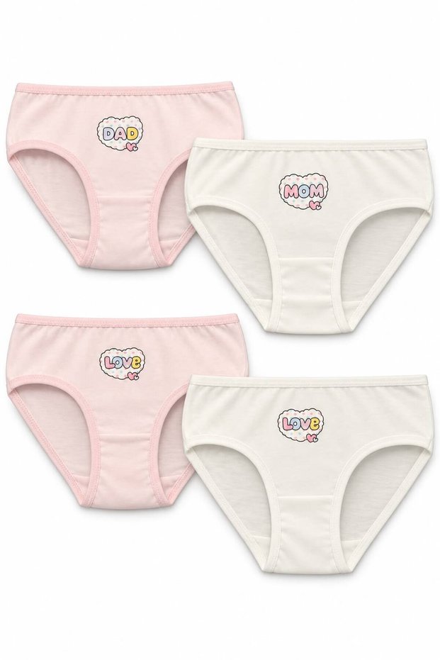 Girls' Panties Set 4-Piece Panties Set Cotton Kids Underwear Mom Dad Mom Dad Patterned Printed Children's Slip Panties Gift Children's Panties Set Pink White Girls' Underwear Sli̇p-K-19-Pe