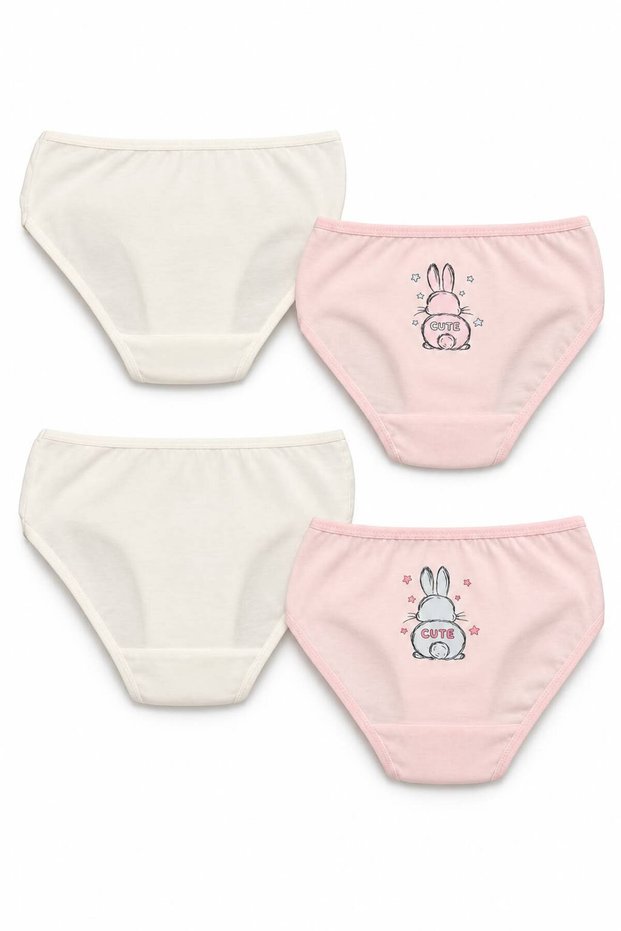 Girls' Panties Set 4-Piece Panties Set Cotton Children's Underwear Rabbit Pattern Printed on the Back and Front Children's Slip Panties Gift Children's Panties Set Pink White Girls' Underwear Sli̇p-K-01-Pe
