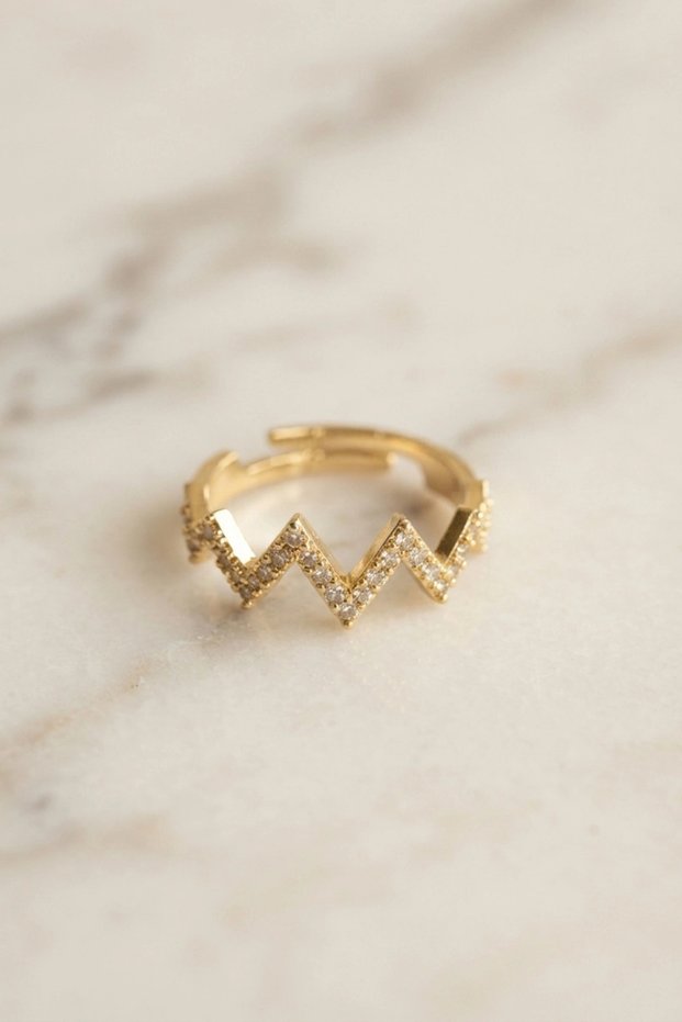 Gold Color Zircon Stone Adjustable Zigzag Ring Tj-Byk4236
