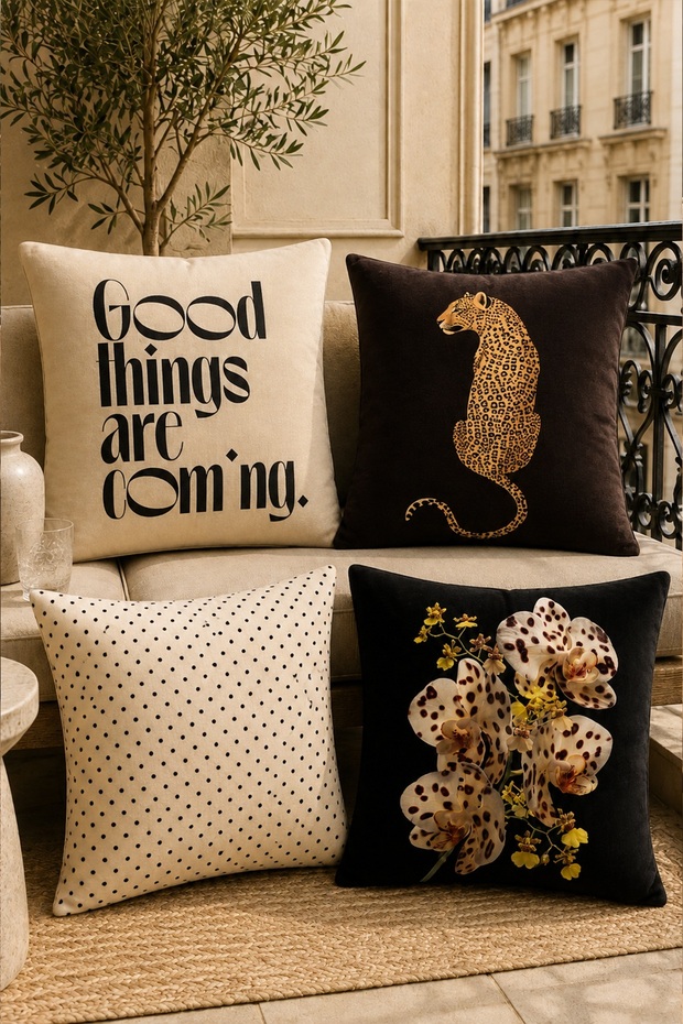 Leopard and Orchid Patterned 4-Piece Throw Pillow Cover Set