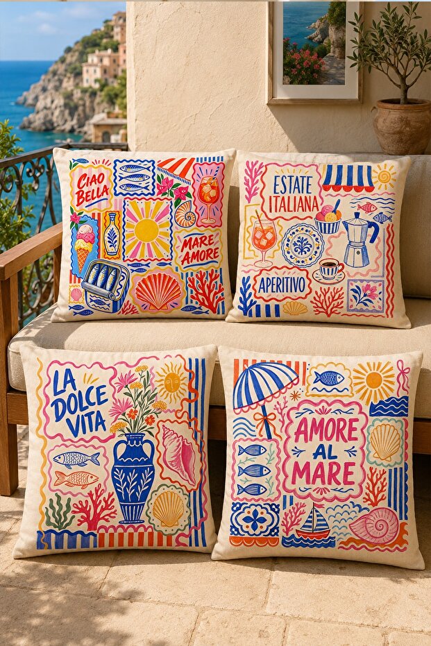 Ciao Bella Mare Amore Patterned 4-Piece Throw Pillow Cover Set