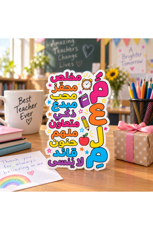 بطاقة تهنئة ليوم المعلم باللغة العربية، تصميم ملون، عبوة من 12 قطعة، 12 × 9 سم