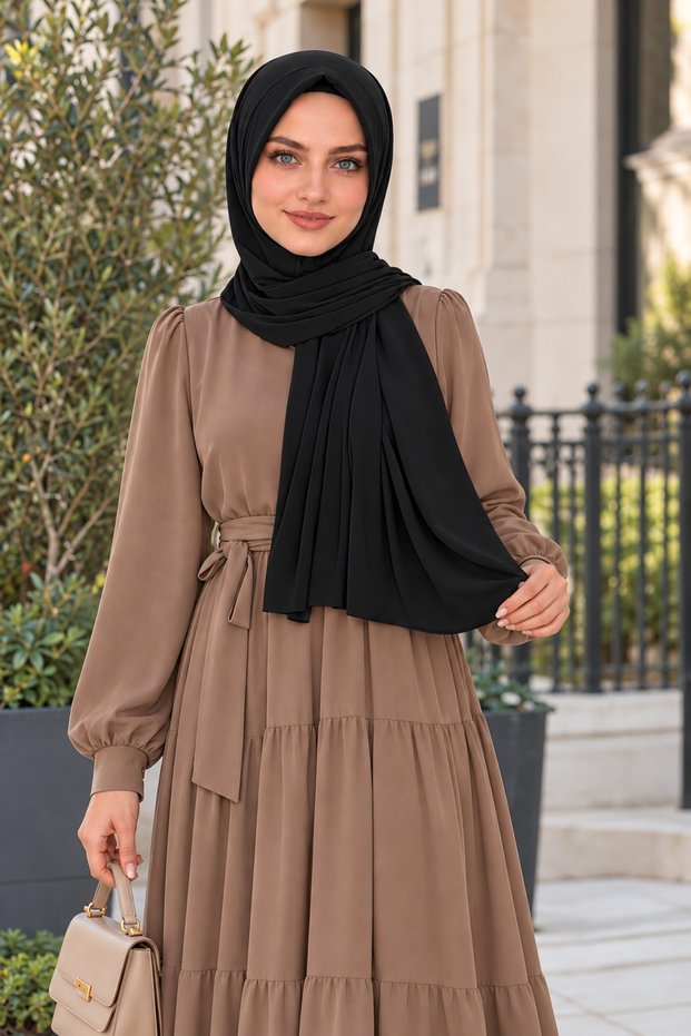Women's Hijab Sandy Practical Ready-Made Hijab Shawl Black