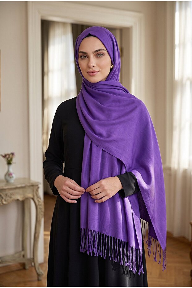 Tasseled Shoulder Shawl Purple