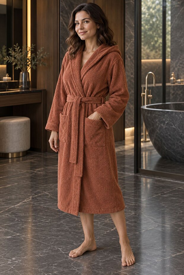 Unisex 100% Cotton Hooded Curly Terry Bathrobe – Below Knee Length