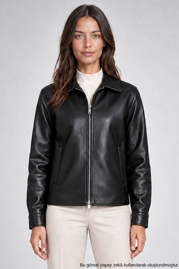 Women's Black Fur Collared Comfortable Fit Leather Jacket