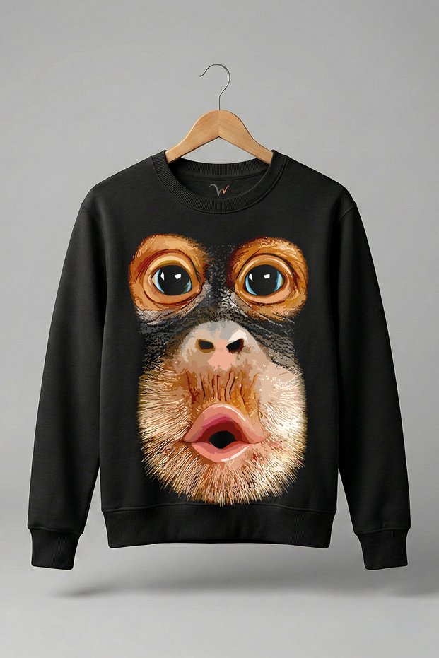 Monkey Funny Design Printed 100% Cotton Regular Fit Crew Neck 3 Thread Sweatshirt