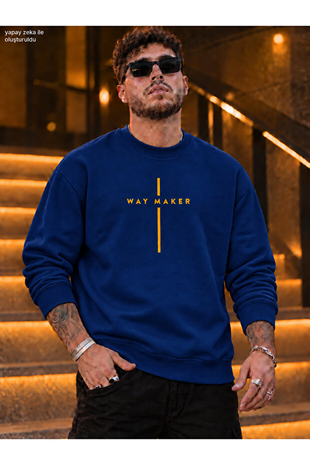 Men's Yellow Typographic Way Maker Written Crew Neck Casual Regular Fit Sweatshirt