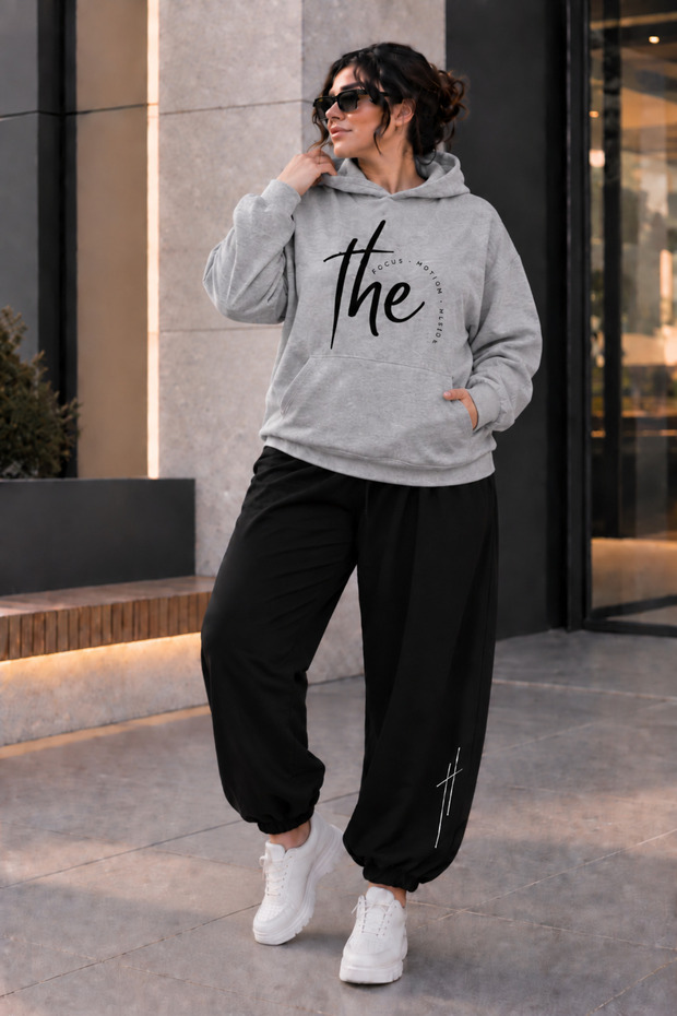 Women's Plus Size Printed Hooded 2-Piece Tracksuit Set Oversize Comfortable Fit Jogger Bottom Top Set