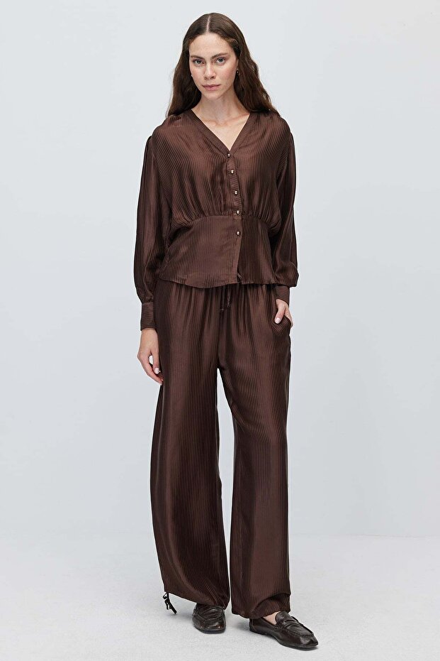 Women's Tie-Waist Wide-Leg Textured Trousers