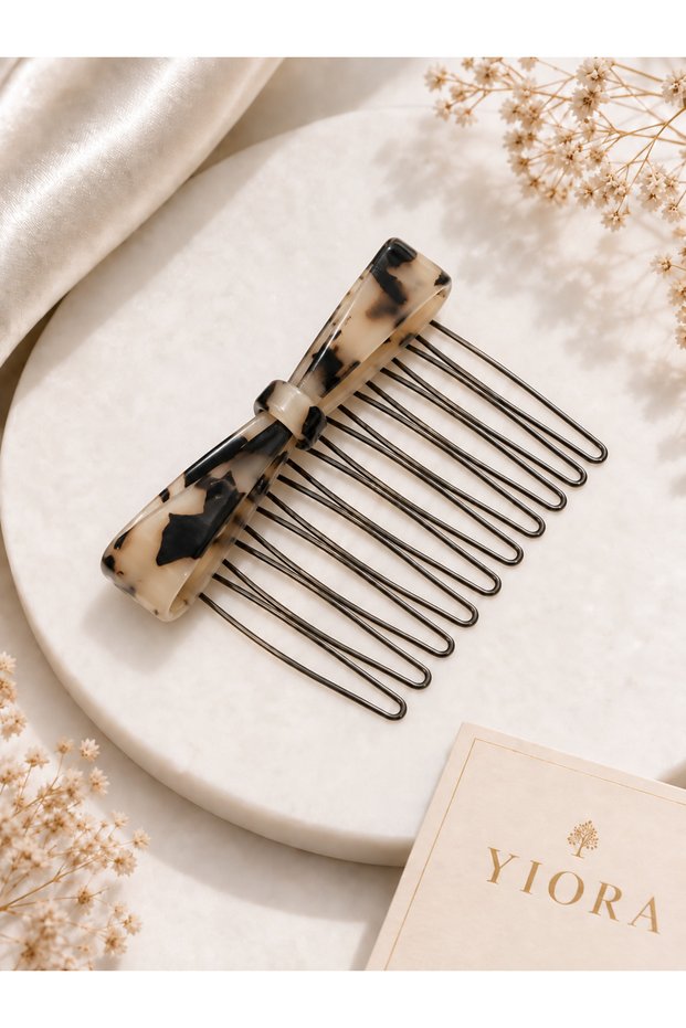 Acetate/Bone Imported 8 cm Bow Detailed Comb Hairpin – Women's Bun and Half-Up Hair Clip