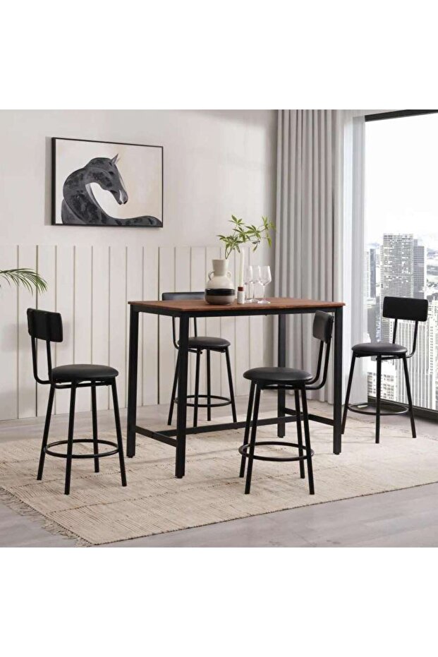 DYLANA 1+4 COUNTER DINING SET - BROWN BLACK