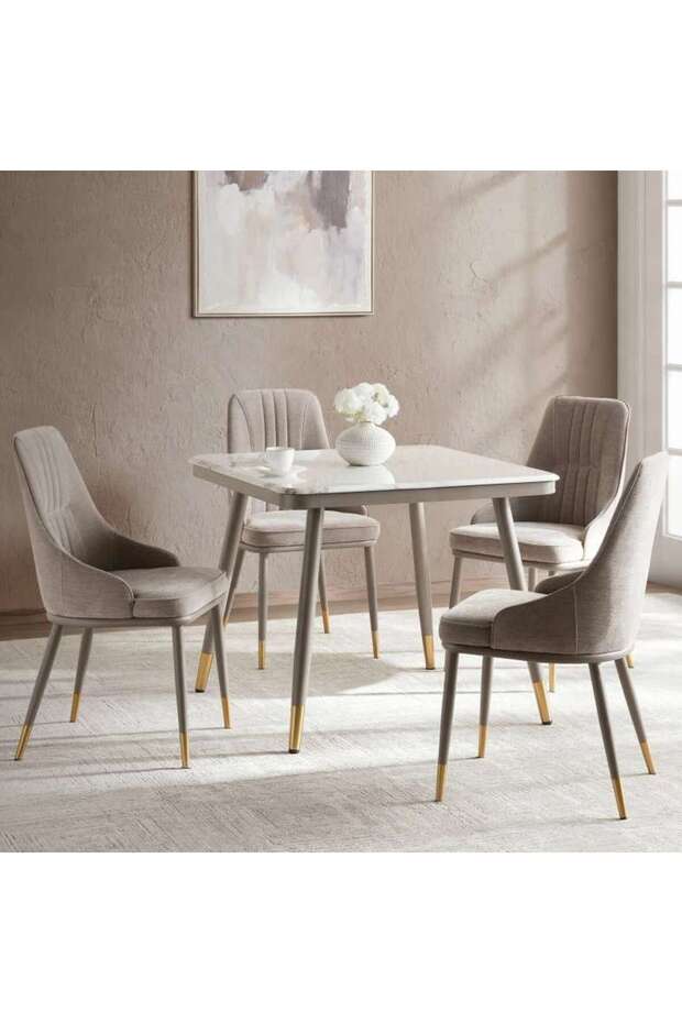 Brooklyn V1 1+4 Dining Set Marble - Grey & Black