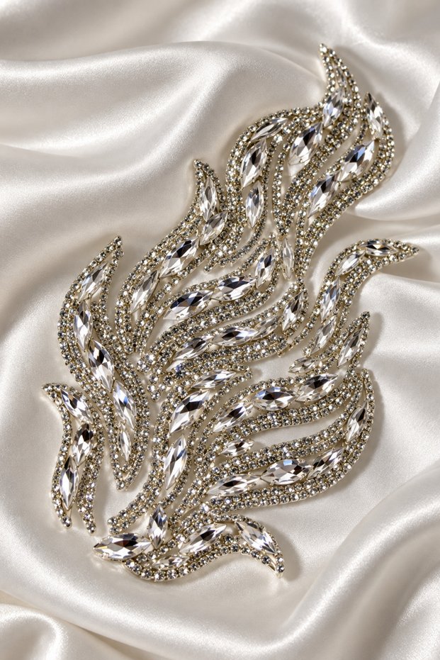 Decorative Applique with Crystal Stone Leaf Motif