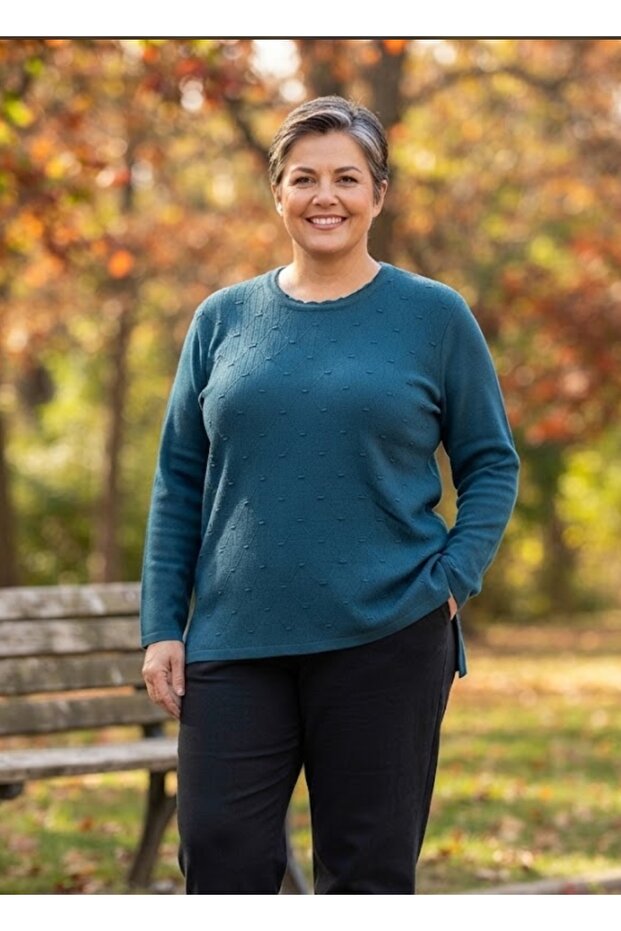 Plus Size Self-Patterned Women's Knitwear Sweater