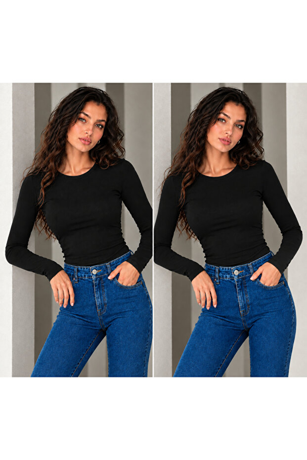 Women's 2-Piece Ultra Soft Flexible Crew Neck Basic Blouse