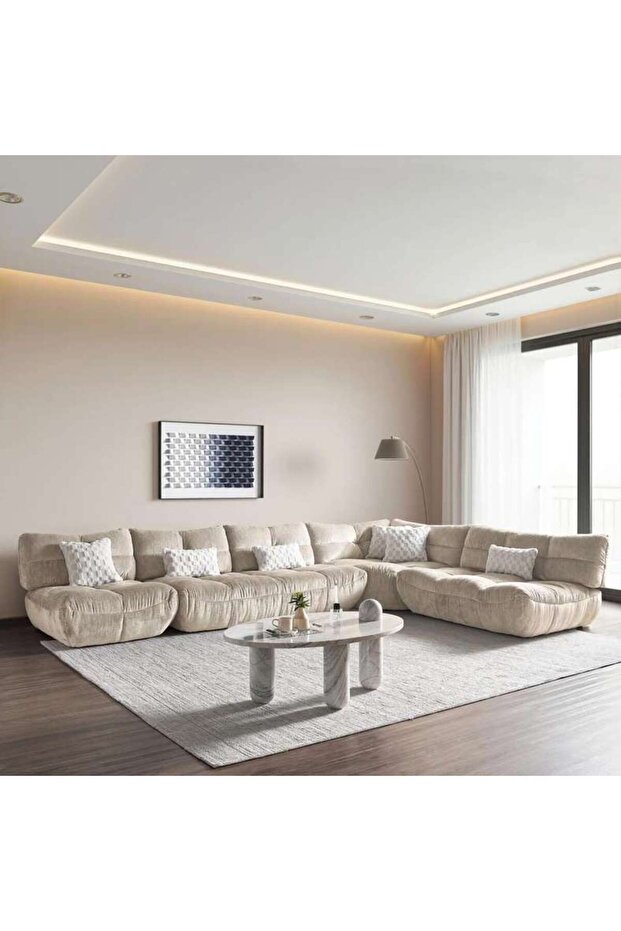 Macrame Corner Sofa Set - Beige