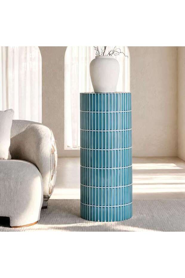 Hermosa Round Ecorative Pedestal -teal Mosaic-100x40x40 Cms
