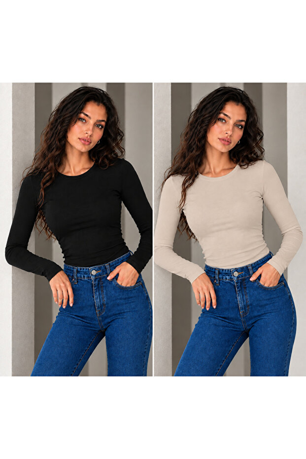 Women's 2-Piece Ultra Soft Flexible Crew Neck Basic Blouse