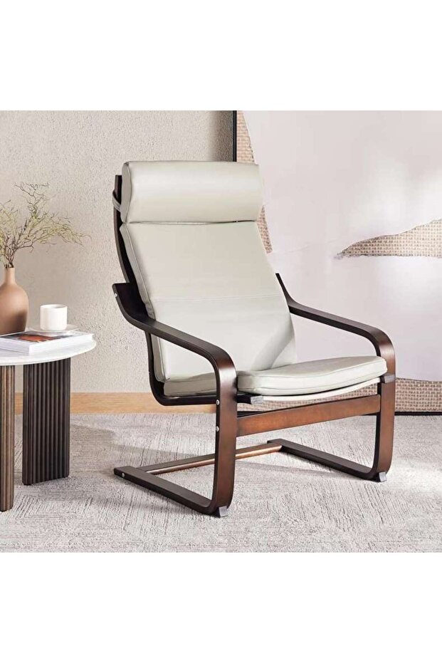 Cantilever Relax Chair - Beige & Walnut