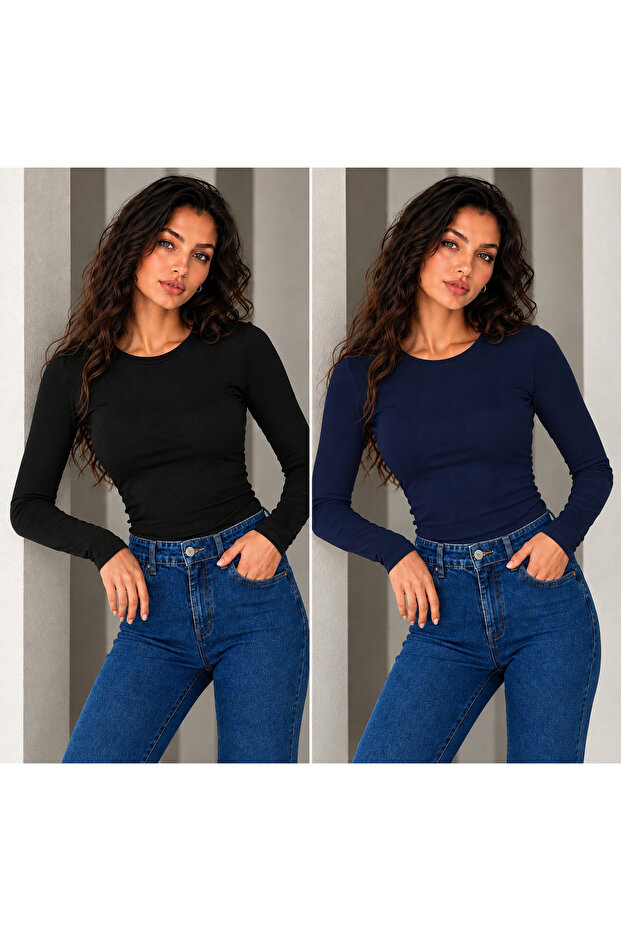 Women's 2-Piece Ultra Soft Flexible Crew Neck Basic Blouse