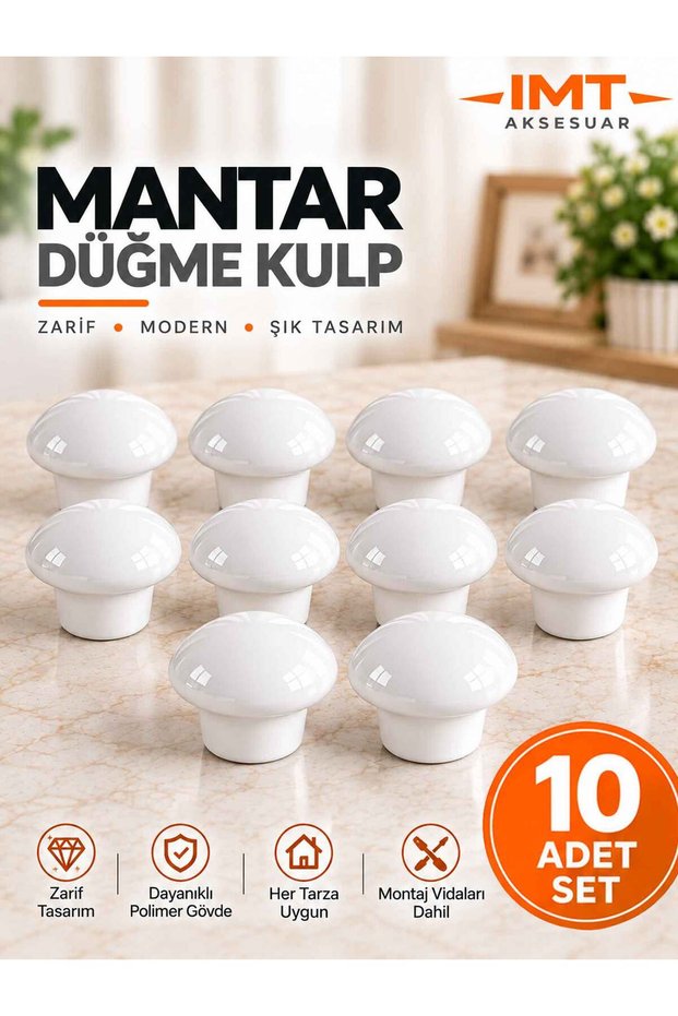 Mushroom Button Handle (10 Pieces White) Furniture Cabinet Drawer Kitchen Nightstand Dresser Handle