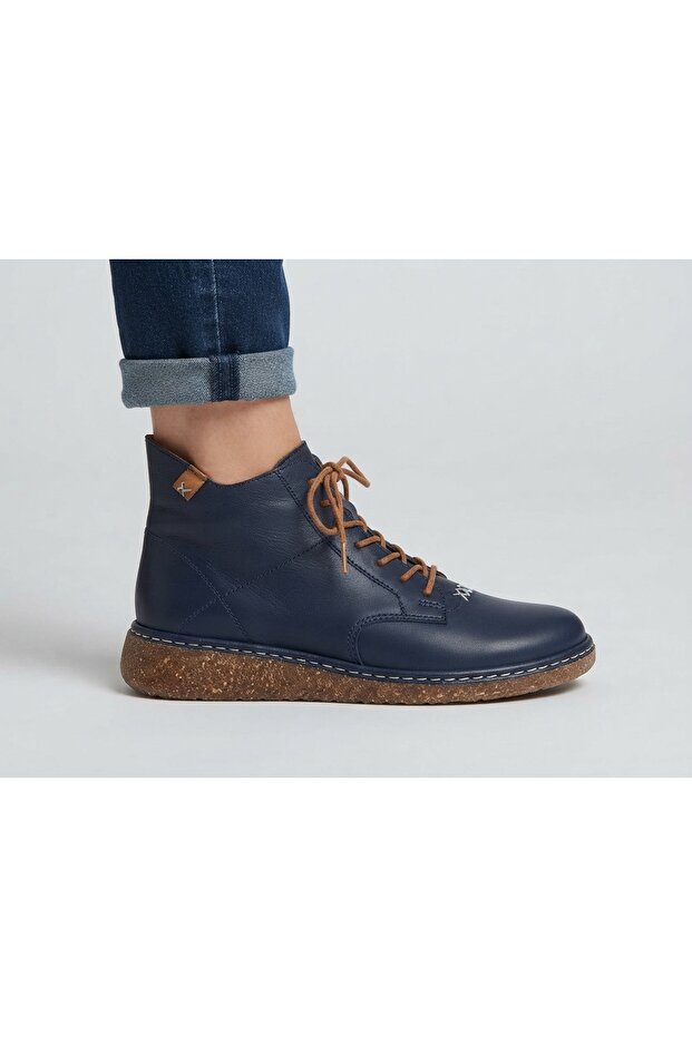 Genuine Leather Rubber Sole Lace-Up Zipper Boots Women's Shoes