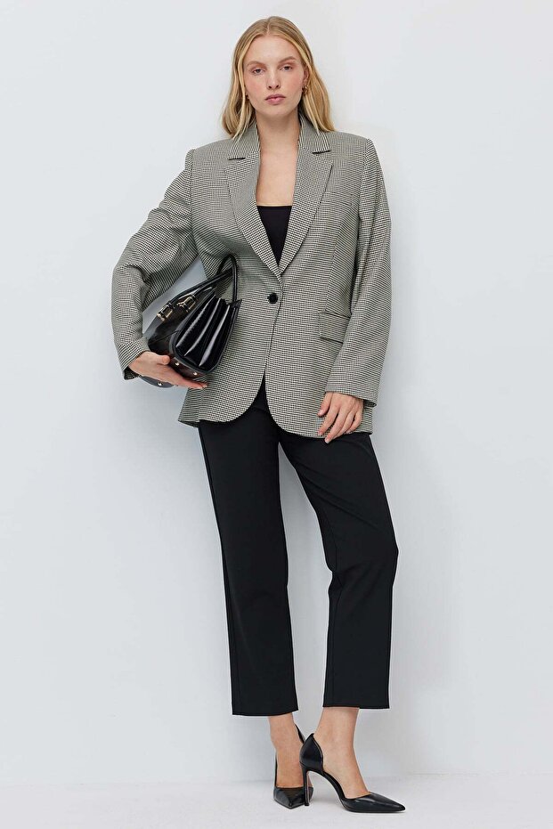 Women's Houndstooth Patterned Classic Cut Blazer Jacket