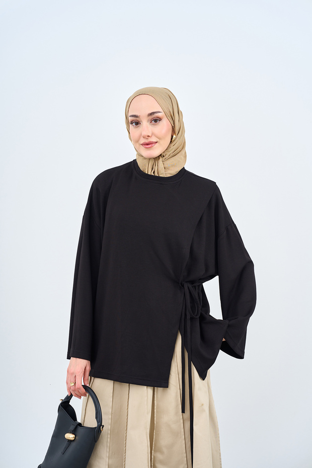 Women's Side Tie Tunic Black