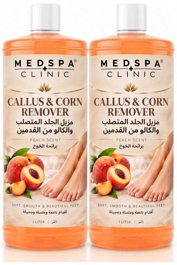 Callus & Corn Remover Liquid 1L – Peach Scent Foot Care Solution, Instantly Softens Hard Skin, Corns & Cracked Heels, Exfoliating Foot Soak for Men & Women, Spa-Quality at Home Pack of 2