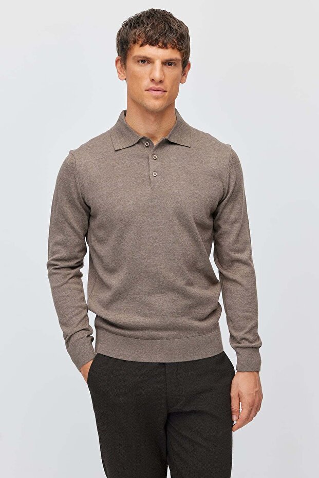 Men's Buttoned Polo Collar Slim Knit Sweater