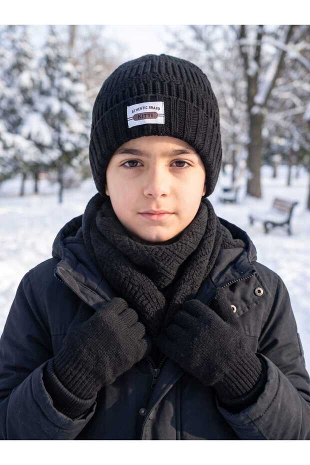 Kitti 9-15 Years Old Boys' Lined Scarf, Beanie, Gloves 3-Piece Set