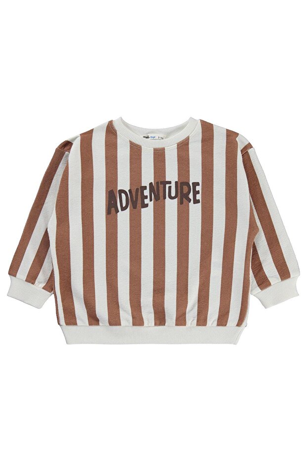 Civil Boys' Striped Adventure Sweatshirt | Jacquard Single Jersey | School Nursery and Daily Use - Ecru