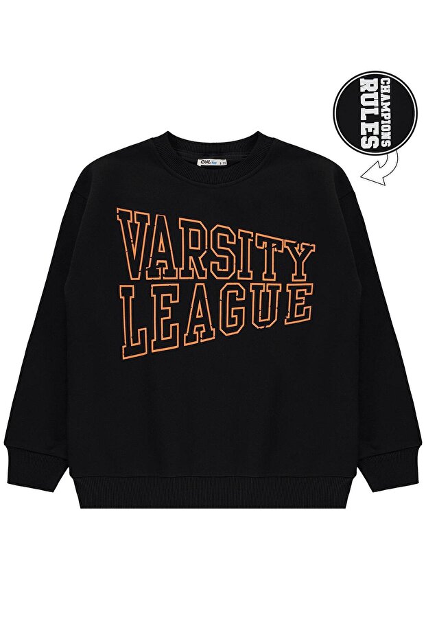 Civil Boys' Varsity League Printed Sweatshirt | 3 Thread Long Arm | School Nursery and Daily Use - Black
