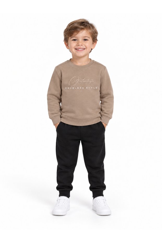 Tanem 20609-26 Boys Printed Sweatshirt Crew Neck Long Sleeve Ribbed White Casual Top 1-4 Years