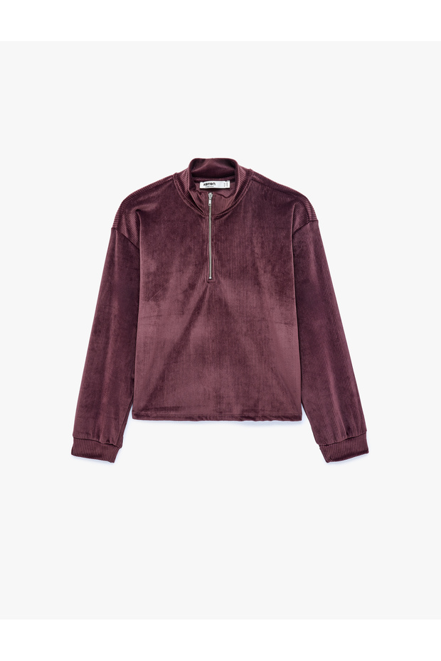 Comfortable Fit Stand Collar Half Zipper Long Sleeve Velvet Pajama Top