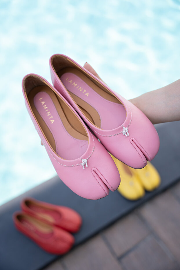 Gretel Genuine Leather Women's Flat Ballerinas - Pink
