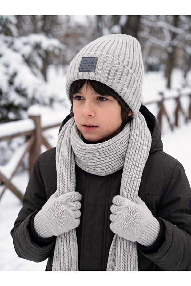 Kitti 9-15 Years Old Boys' Lined Scarf, Beanie, Gloves 3-Piece Set