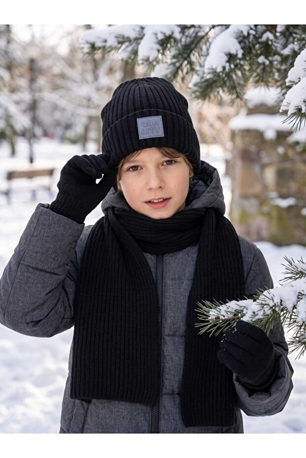 Kitti 9-15 Years Old Boys' Lined Scarf, Beanie, Gloves 3-Piece Set